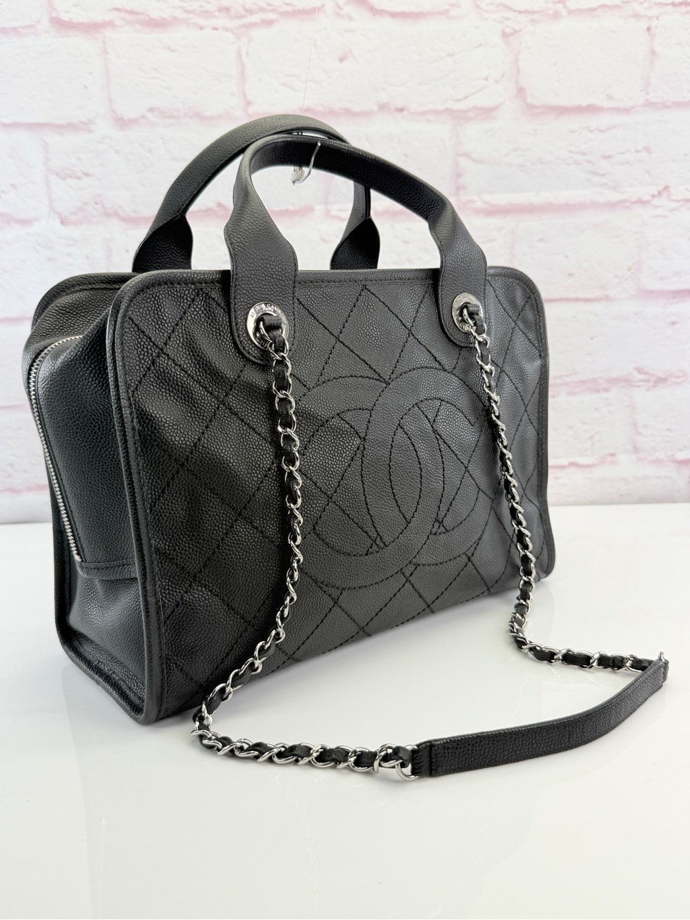 Chanel Deauville Bowling Bag Quilted Caviar Medium